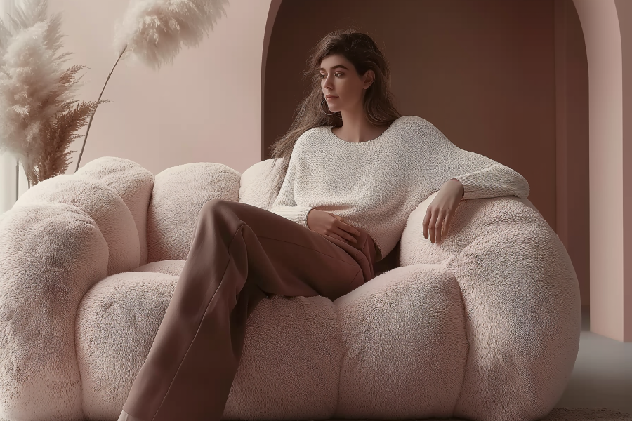 blush pink sofa
