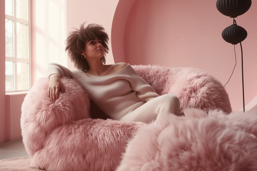 blush pink sofa