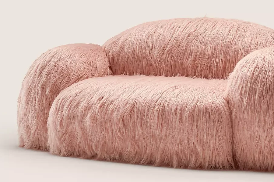 pink curved sofa