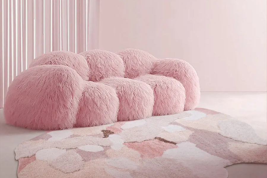pink curved sofa